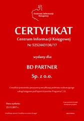Certyfikat C.I.K. BD PARTNER Sp. z o.o.