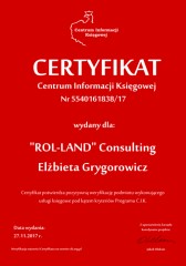 Certyfikat C.I.K. "ROL-LAND" Consulting