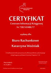 Certyfikat C.I.K. Biuro Rachunkowe Katarzyna Woźniak