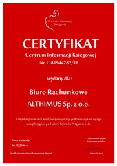 Certyfikat C.I.K. BR Althimus Sp. z o.o.