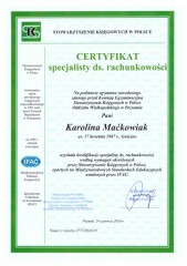 Certyfikat specjalisty ds. rachunkowości Karolina Maćkowiak