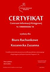 Certyfikat C.I.K. Biuro Rachunkowe Kozanecka Zuzanna
