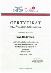 Certyfikat INFOR Plik JPK - Ewa Radowska