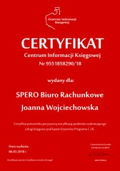 Certyfikat C.I.K. SPERO Biuro Rachunkowe Joanna Wojciechowska