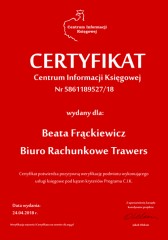 Certyfikat C.I.K. Beata Frąckiewicz Biuro Rachunkowe Trawers
