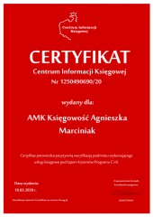 Certyfikat C.I.K. AMK Księgowość Agnieszka Marciniak
