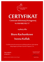 Certyfikat C.I.K. Biuro Rachunkowe Iwona Kullak