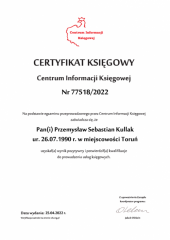 Certyfikat Księgowy C.I.K. - Przemysław Sebastian Kullak