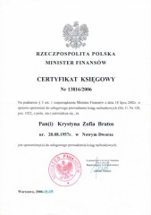 Krystyna Bratos Certyfikat Księgowy
