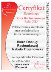 Biuro Rachunkowe Izabela Trojanowska Certyfikat CIK