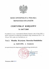 Monika Sterecka Certyfikat Księgowy