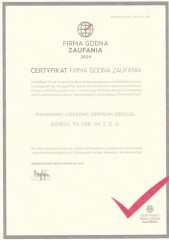 Centrum Obsługi Biznesu FK COB Certyfikat Zaufania