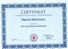 Certyfikat uczestnictwa w kursie w-learningowym Marcin Mochnacz