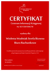 Wioletta Wudniak Strefa Biznesu Biuro Rachunkowe - Certyfikat C.I.K.