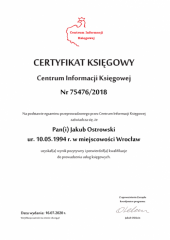 Certyfikat Księgowy C.I.K. - Jakub Ostrowski