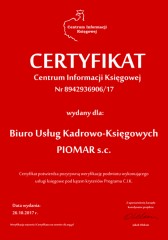 Certyfikat C.I.K. PIOMAR s.c.