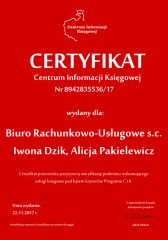 Certyfikat C.I.K. Biuro Rachunkowo-Usługowe s.c.