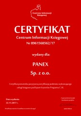Certyfikat C.I.K. Panex Sp. z o.o.