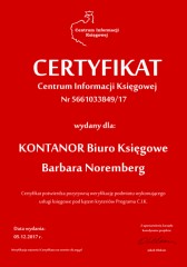 Certyfikat C.I.K. KONTANOR Biuro Księgowe Barbara Noremberg