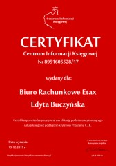 Certyfikat C.I.K. Biuro Rachunkowe Etax Edyta Buczyńska