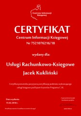 Certyfikat C.I.K. Usługi Rachunkowo-Księgowe Jacek Kukliński