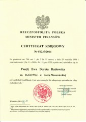 Certyfikat MF Ewa Dorota Radowska