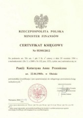 Certyfikat Księgowy MF Katarzyna Anna Przeniczna