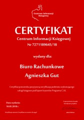 Certyfikat C.I.K. Biuro Rachunkowe Agnieszka Gut