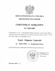 Certyfikat MF 17651/2007 Zbigniew Gajewski