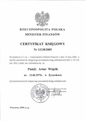 Certyfikat Księgowy MF 12138/2005 Artur Wójcik