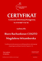 Certyfikat C.I.K. Biuro Rachunkowe COGITO Magdalena Witamborska