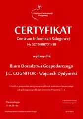 Certyfikat C.I.K. Biuro Doradztwa Gospodarczego J.C. COGNITOR - Wojciech Dydymski