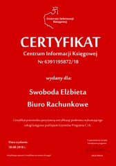 Certyfikat C.I.K. Swoboda Elżbieta Biuro Rachunkowe