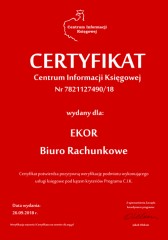 Certyfikat C.I.K.  EKOR Biuro Rachunkowe