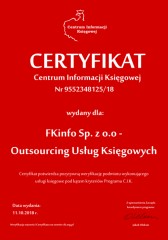 Certyfikat C.I.K. FKinfo Sp. z o.o - Outsourcing Usług Księgowych