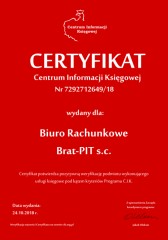 Certyfikat C.I.K. Biuro Rachunkowe Brat-PIT s.c.