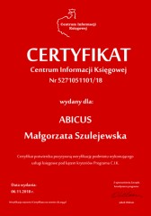 Certyfikat C.I.K. ABICUS Małgorzata Szulejewska