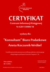 Certyfikat C.I.K. "Konsultant" Biuro Podatkowe Aneta Koczurek-Wróbel