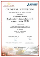 Certyfikat RODO Joanna Dmowska
