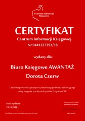 Certyfikat C.I.K. Biuro Księgowe AWANTAŻ Dorota Czerw