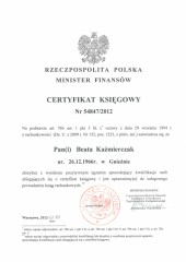 Certyfikat Księgowy 54847/2012 Beata Kaźmierczak