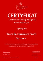 Certyfikat C.I.K. Biuro Rachunkowe Profit Sp. z o.o.