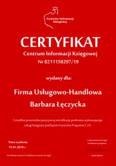 Certyfikat C.I.K. Firma Usługowo-Handlowa Barbara Łęczycka