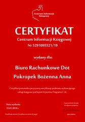 Certyfikat C.I.K. Biuro Rachunkowe Dot Pokropek Bożenna Anna