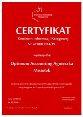 Certyfikat C.I.K. Optimum Accounting Agnieszka Misiołek