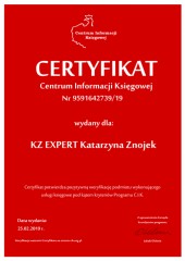 Certyfikat C.I.K. KZ EXPERT Katarzyna Znojek