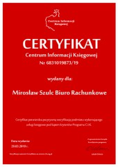 Certyfikat C.I.K. Mirosław Szulc Biuro Rachunkowe