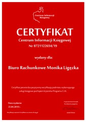 Certyfikat C.I.K. Biuro Rachunkowe Monika Ligęzka