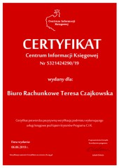 Certyfikat C.I.K. Biuro Rachunkowe Teresa Czajkowska