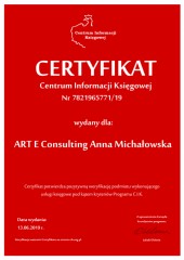 Certyfikat C.I.K. ART E Consulting Anna Michałowska